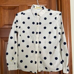 Boden Classic Shirt Women's US 8 Button Long Sleeve Polka Dot Cotton White Navy